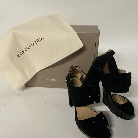 BCBG MaxAzaria Suede Sandals with Chunky Heels, Si - Picture 1 of 6